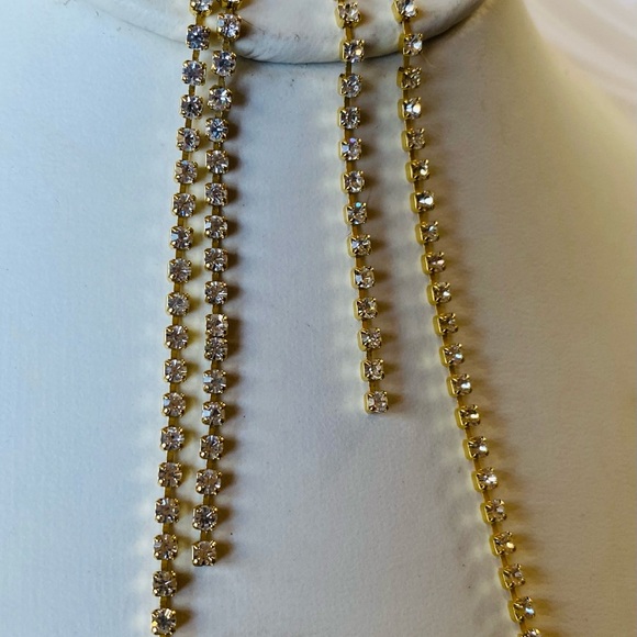 Shoulder Duster Gold Rhinestone 2 Strand Earring- Pierced/New-SALE - Picture 5 of 15